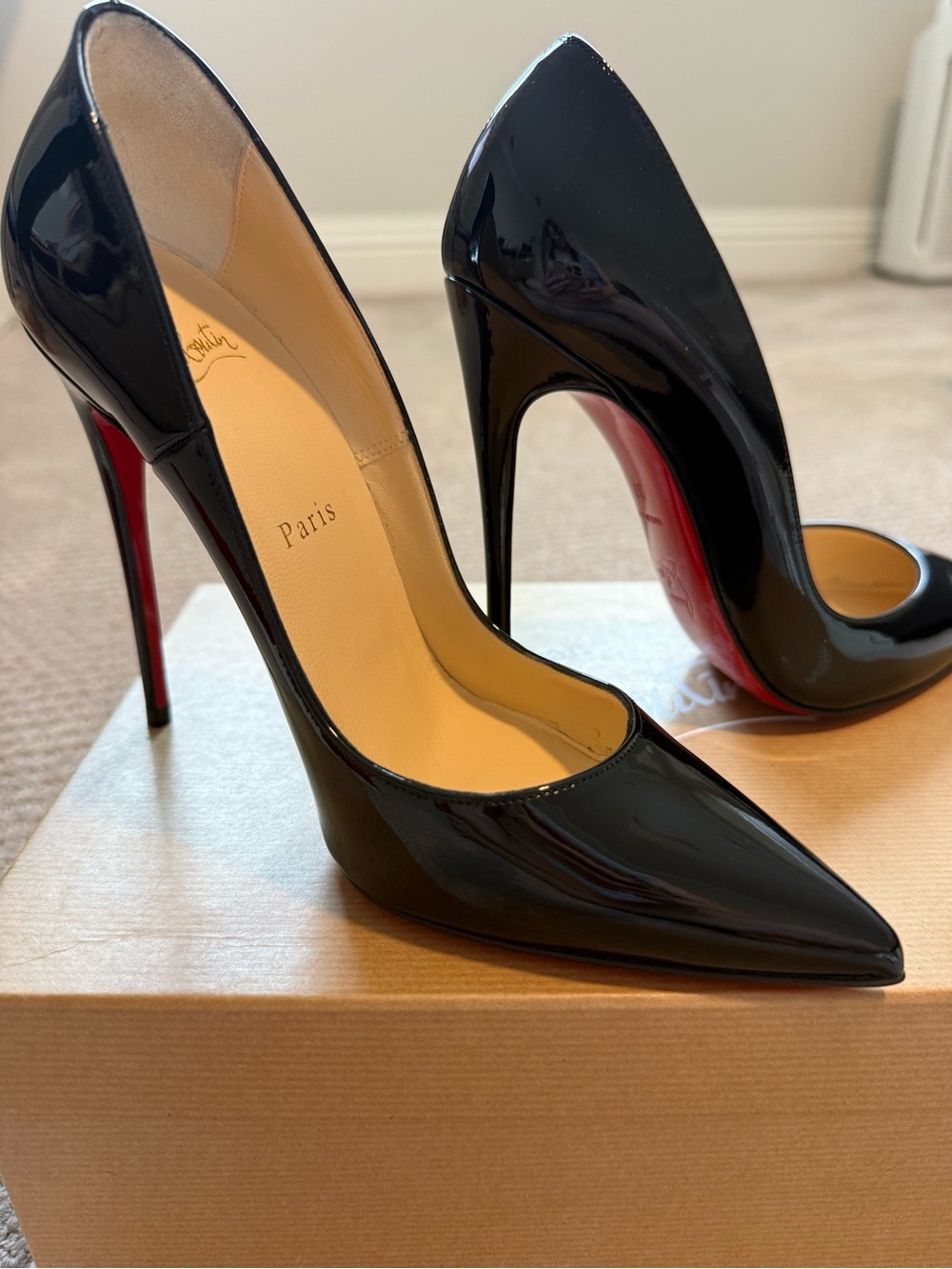 Christian Louboutin Black Patent Pointed Stiletto Pumps with Red Soles